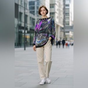 #499 Joseph Ribkoff Black and Purple Blouse